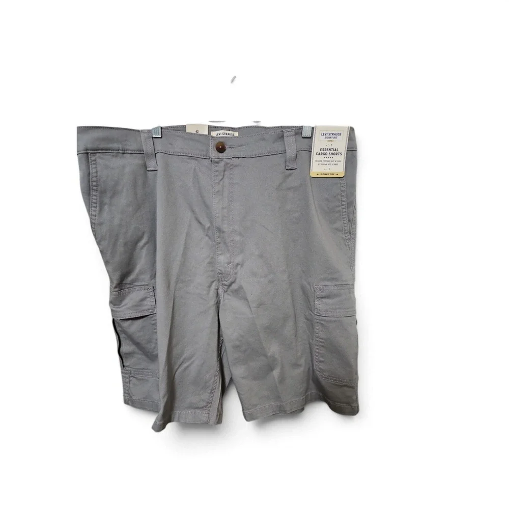 SignaturebyLevi Strauss Men Essential Cargo Shorts Ultimate Flex Khaki Grey 0370